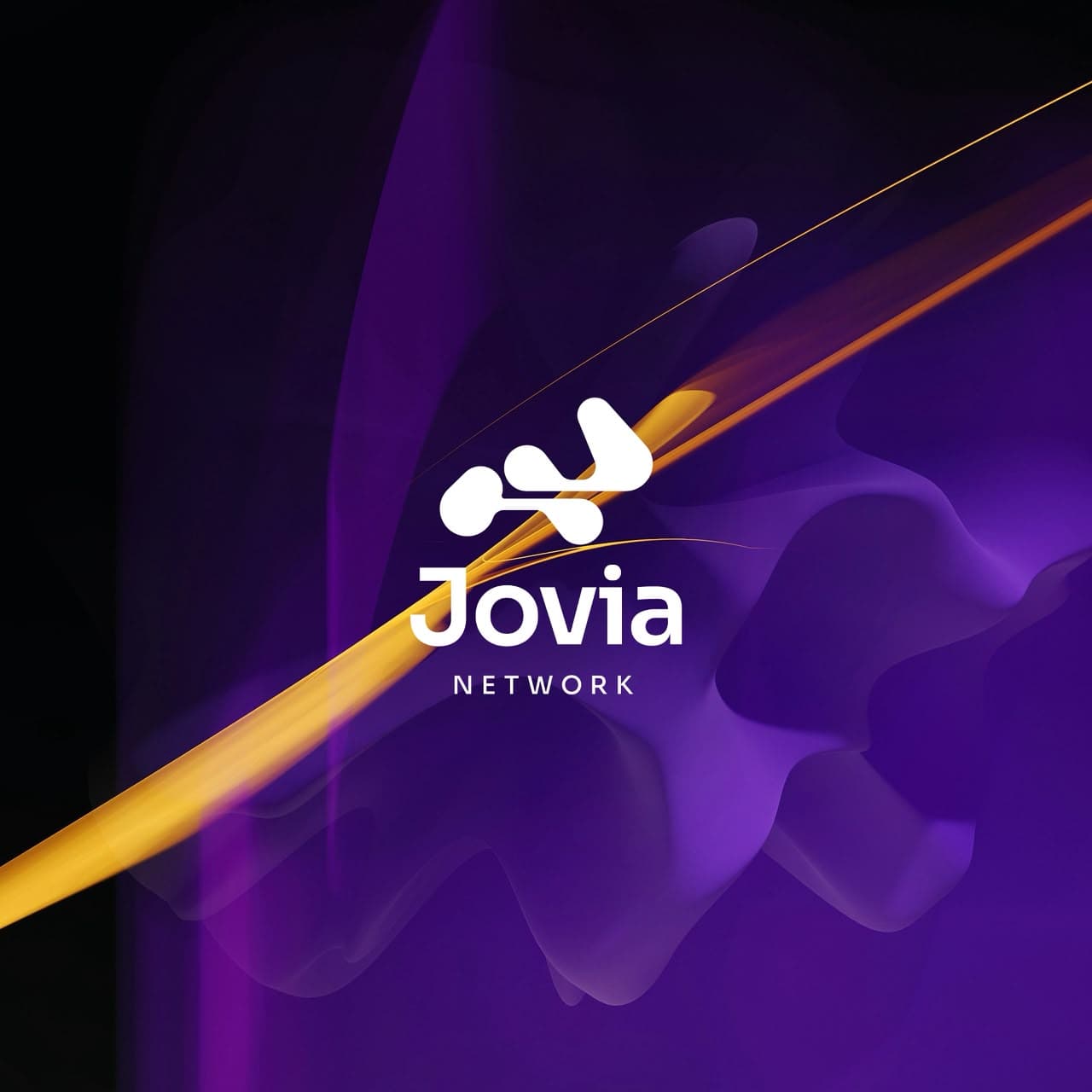 Jovia Network logo over a purple and gold abstract background